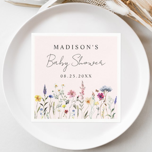 Elegant Wildflower Meadow Blush Pink Baby Shower Napkin (Creator Uploaded)