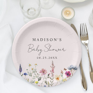 Elegant Wildflower Meadow Blush Pink Baby Shower Paper Plate