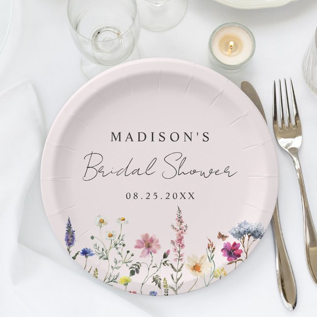 Elegant Wildflower Meadow Blush Pink Bridal Shower Paper Plate (Creator Uploaded)