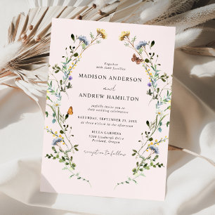 Elegant Wildflower Meadow Blush Pink Wedding Invitation