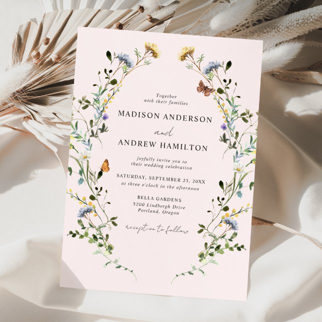 Elegant Wildflower Meadow Blush Pink Wedding Invitation (Creator Uploaded)