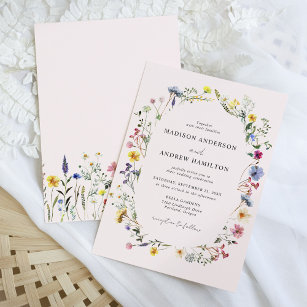 Elegant Wildflower Meadow Blush Pink Wedding Invitation