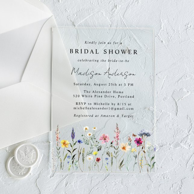Elegant Wildflower Meadow Bridal Shower Acrylic Invitations (Creator Uploaded)