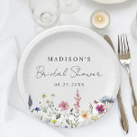 Elegant Wildflower Meadow Bridal Shower Paper Plate<br><div class="desc">Elegant floral bridal shower paper plates featuring a bottom border of watercolor wildflowers and foliage in shades of pink, yellow, purple, blue, and green on a white background. Personalise the wildflower bridal shower paper plates with the bride-to-be's name and the date. The personalised wildflower paper plates are perfect for spring...</div>