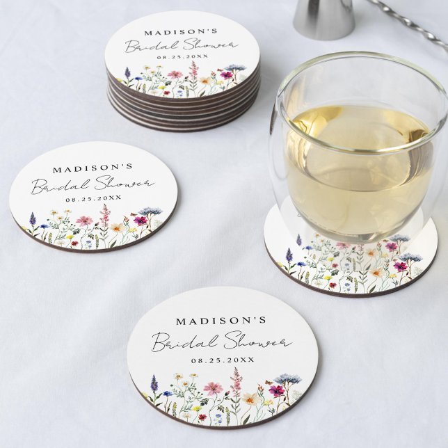 Elegant Wildflower Meadow Bridal Shower Round Paper Coaster (Creator Uploaded)
