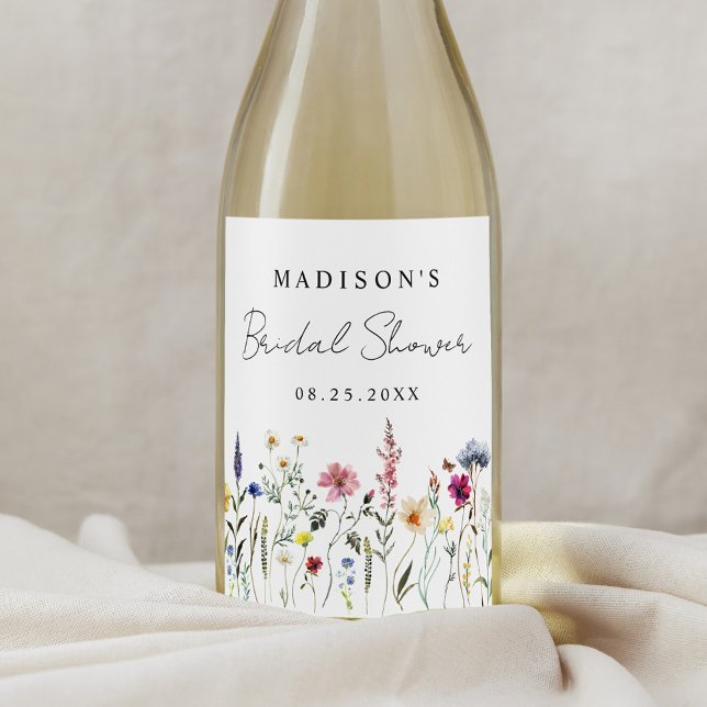 Elegant Wildflower Meadow Bridal Shower Wine Label (Creator Uploaded)