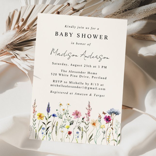 Elegant Wildflower Meadow Cream Baby Shower Invitation (Creator Uploaded)