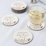 Elegant Wildflower Meadow Cream Baby Shower Round Paper Coaster<br><div class="desc">Elegant floral baby shower paper coasters featuring a bottom border of watercolor wildflowers and foliage in shades of pink, yellow, purple, blue, and green on a cream background. Personalise the wildflower baby shower coasters with the mum-to-be's name and the date. The personalised wildflower coasters are perfect for spring and summer...</div>