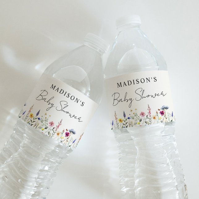 Elegant Wildflower Meadow Cream Baby Shower Water Bottle Label (Creator Uploaded)