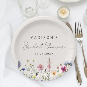 Elegant Wildflower Meadow Cream Bridal Shower Paper Plate