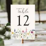 Elegant Wildflower Meadow Cream Wedding Table Number<br><div class="desc">Elegant floral wedding table number cards featuring watercolor wildflowers and foliage in shades of pink, yellow, purple, blue, and green bordering the bottom of the design on a cream background. The design repeats on the back. The rustic wildflower wedding table cards are perfect for spring and summer weddings. To order...</div>