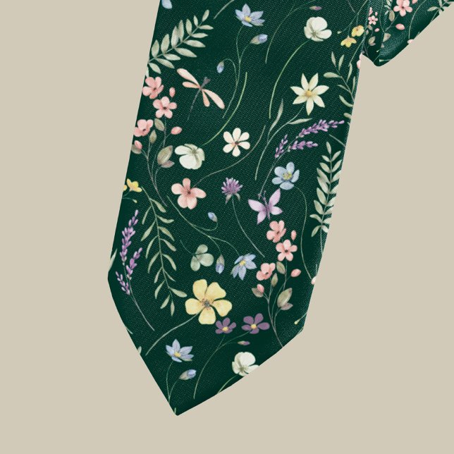 Elegant wildflower meadow emerald green  tie (Creator Uploaded)