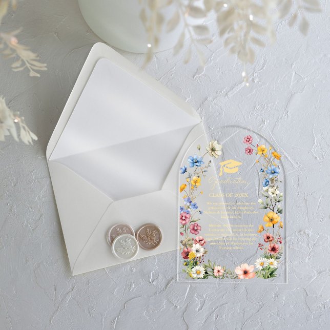 Elegant Wildflower Meadow Garden Twin Graduation Acrylic Invitations (Creator Uploaded)