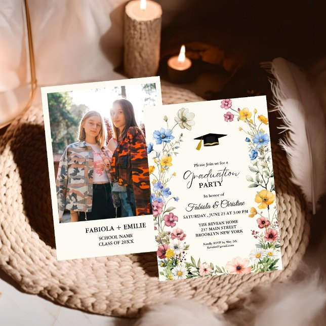 Elegant  Wildflower Meadow Garden Twin Graduation Invitation (Creator Uploaded)