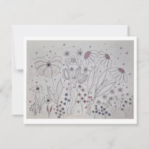 Elegant Wildflower Meadow Line Art Announcement