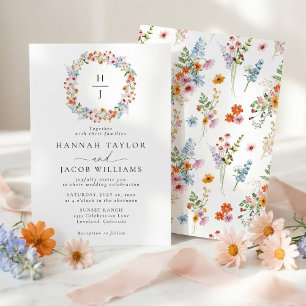 Elegant Wildflower Meadow Monogram Wedding Invitation