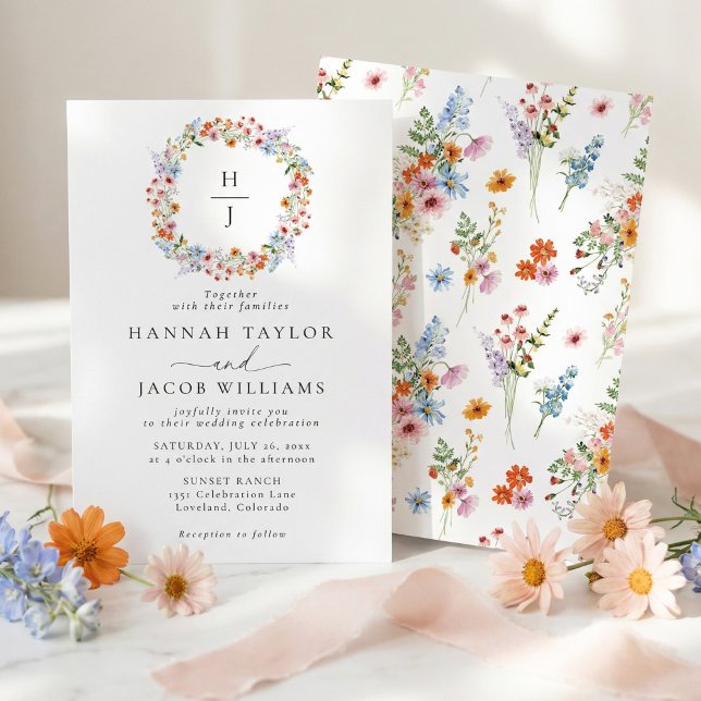 Elegant Wildflower Meadow Monogram Wedding Invitation (Creator Uploaded)