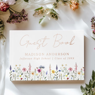 Elegant Wildflower Meadow Photo Graduation Party Guest Book