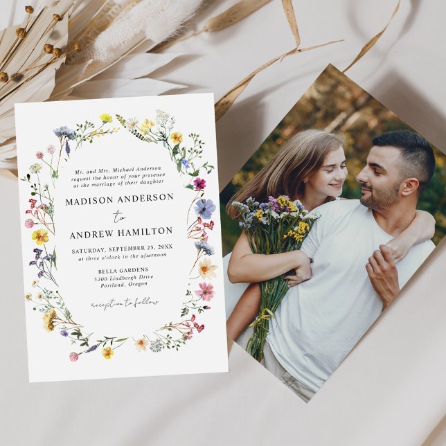 Elegant Wildflower Meadow Photo Wedding Invitation (Creator Uploaded)