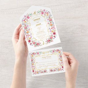 Elegant Wildflower Meadow Spring Garden Wedding All In One Invitation