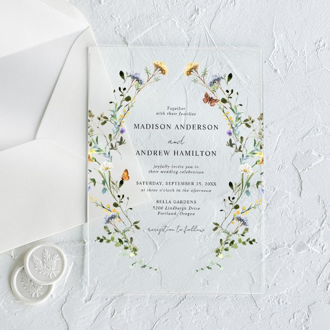 Elegant Wildflower Meadow Wedding Acrylic Invitations (Creator Uploaded)