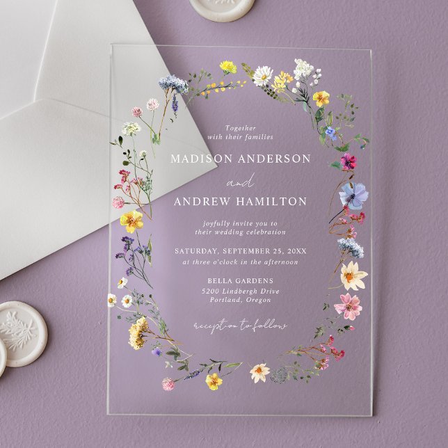 Elegant Wildflower Meadow Wedding Acrylic Invitations (Creator Uploaded)