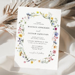 Elegant Wildflower Meadow Wedding Invitation<br><div class="desc">Elegant floral wedding invitations featuring your wedding details surrounded by an oval frame of watercolor wildflowers and foliage in shades of pink, yellow, purple, blue, and green. The invites reverse to display a colourful bouquet of wildflowers and greenery. The rustic wildflower wedding invitations are perfect for spring and summer weddings....</div>