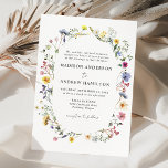 Elegant Wildflower Meadow Wedding Invitation<br><div class="desc">Elegant floral wedding invitations featuring your wedding details surrounded by an oval frame of watercolor wildflowers and foliage in shades of pink, yellow, purple, blue, and green. The invites reverse to display a colourful bouquet of wildflowers and greenery. The rustic wildflower wedding invitations are perfect for spring and summer weddings....</div>