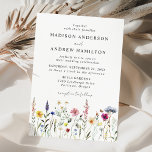 Elegant Wildflower Meadow Wedding Invitation<br><div class="desc">Bring the beauty of nature to your special day with these charming wildflower wedding invitations. Featuring a meadow of watercolor wildflowers in shades of pink, yellow, purple, blue, and green along the bottom of a crisp white background, this design is perfect for spring and summer weddings. The back showcases a...</div>