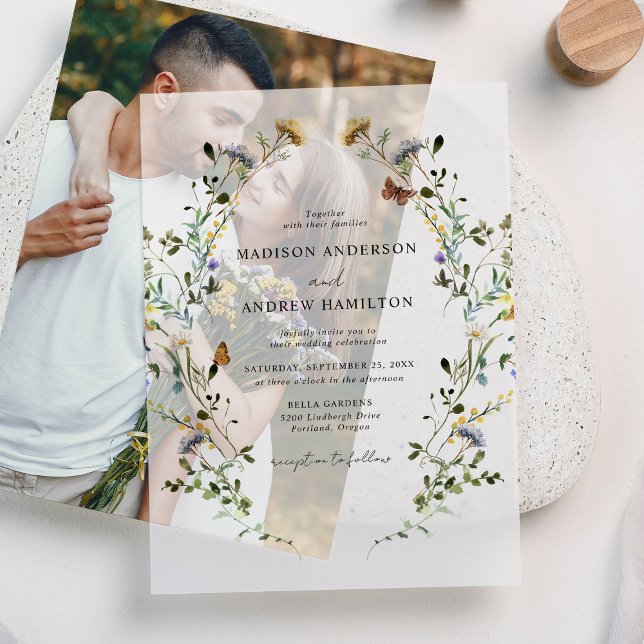Elegant Wildflower Meadow Wedding Vellum Invitations (Creator Uploaded)