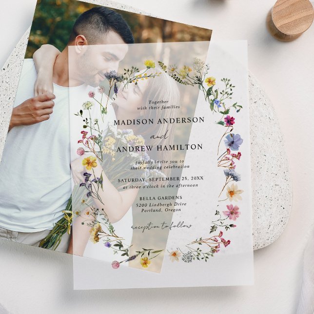 Elegant Wildflower Meadow Wedding Vellum Invitations (Creator Uploaded)