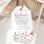 Elegant Wildflower Meadow Wedding Welcome Gift Tags<br><div class="desc">Elegant floral wedding welcome gift tags featuring a bottom border of watercolor wildflowers and foliage in shades of pink, yellow, purple, blue, and green on a white background. Personalise the wildflower tags with a short welcome message, your names, or custom text. The wildflower wedding gift tags are perfect for hotel...</div>