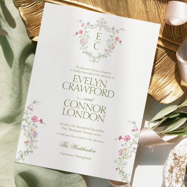 Elegant Wildflower Meadow Wreath Wedding Invitation (Creator Uploaded)