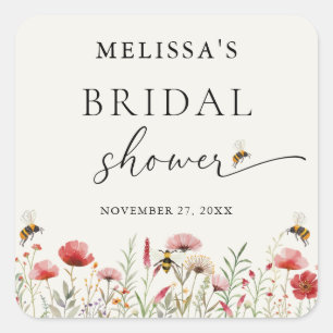 Elegant Wildflower Meant To Bee Bridal Shower Square Sticker