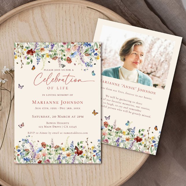 Elegant Wildflower Memorial Celebration of Life Invitation (Creator Uploaded)