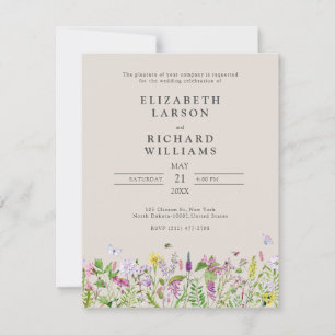 Elegant Wildflower Modern Summer Wedding Party Invitation
