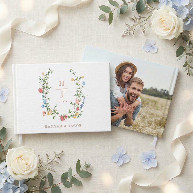 Elegant Wildflower Monogram Wedding  Guest Book (Creator Uploaded)