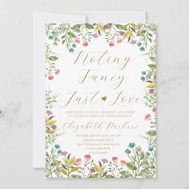 Elegant Wildflower Nothing Fancy Just Love  Invitation (Front)