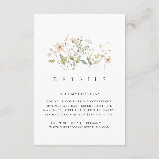 Elegant Wildflower Outdoor Wedding Details Enclosure Card (Front)