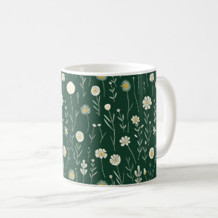 Elegant Wildflower Pattern on Dark Green Coffee Mug