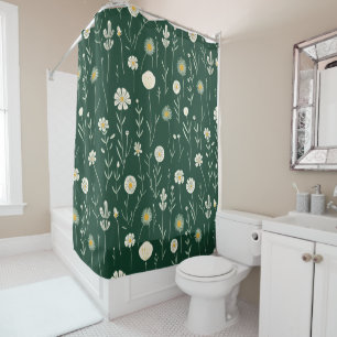 Elegant Wildflower Pattern on Dark Green  Shower Curtain