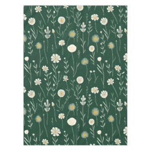 Elegant Wildflower Pattern on Dark Green  Tablecloth
