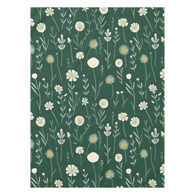 Elegant Wildflower Pattern on Dark Green  Tablecloth (Front)
