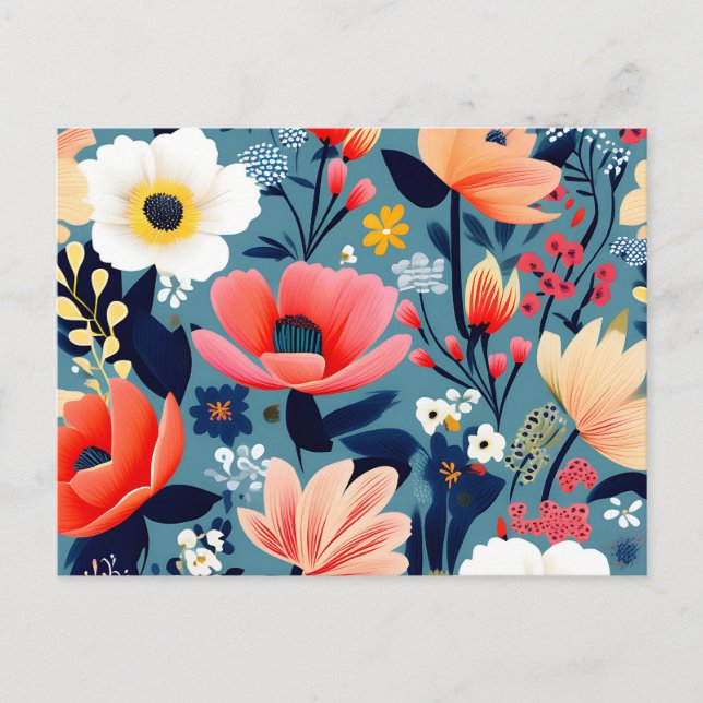 Elegant Wildflower Pattern with Vibrant Blooms Postcard (Front)