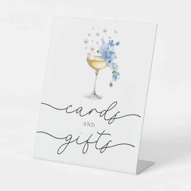 Elegant Wildflower Pearls & Prosecco Cards & Gifts Pedestal Sign (Front)