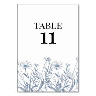 Elegant Wildflower Periwinkle Wedding Table Number
