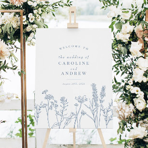 Elegant Wildflower Periwinkle Wedding Welcome Sign