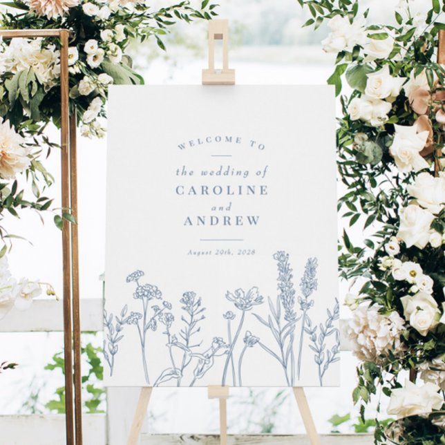 Elegant Wildflower Periwinkle Wedding Welcome Sign (Creator Uploaded)