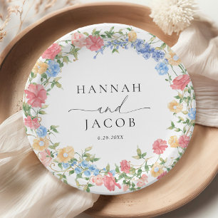 Elegant Wildflower Personalised Wedding  Paper Plate