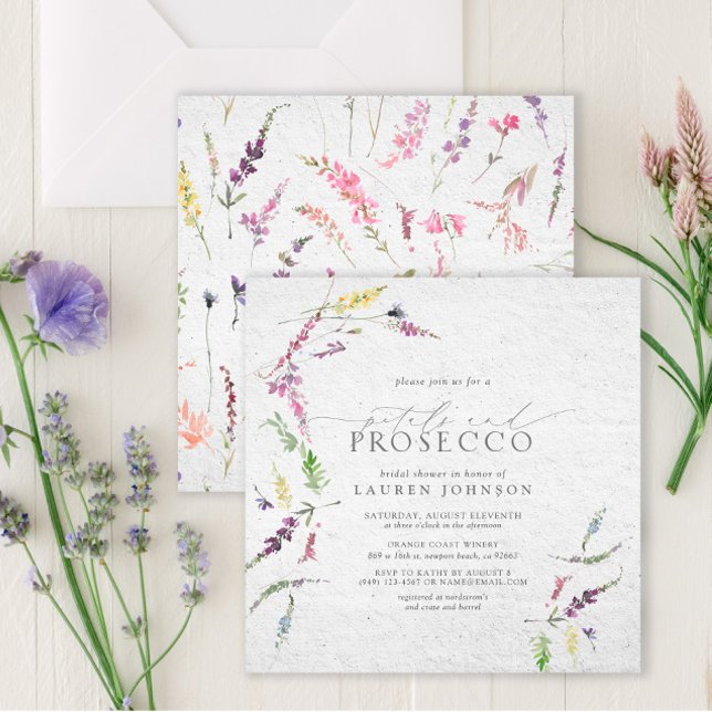 Elegant Wildflower Petals & Prosecco Bridal Shower Invitation (Creator Uploaded)